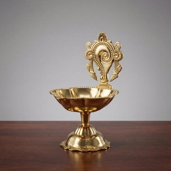Pure Brass Sankh Diya With Stand for Puja | Decorative Oil Lamp for Home Mandir, Temple and Daily Worship