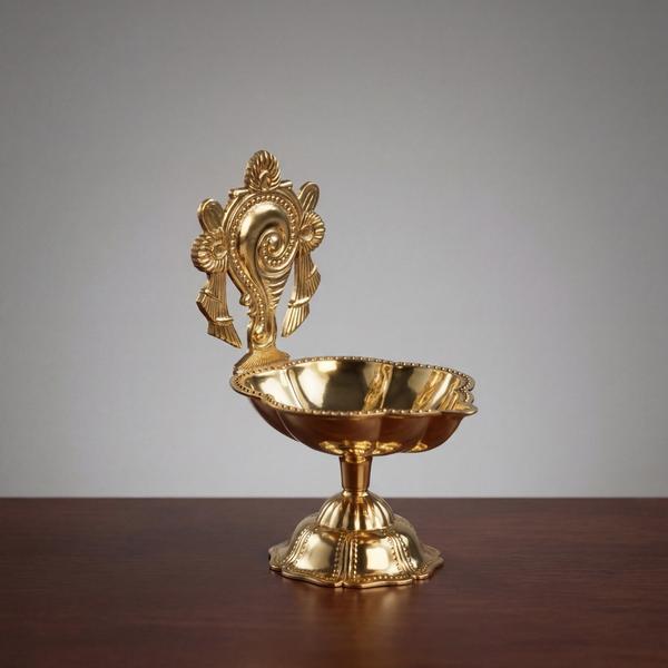 Pure Brass Sankh Diya With Stand for Puja | Decorative Oil Lamp for Home Mandir, Temple and Daily Worship