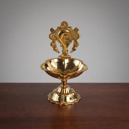 Pure Brass Sankh Diya With Stand for Puja | Decorative Oil Lamp for Home Mandir, Temple and Daily Worship