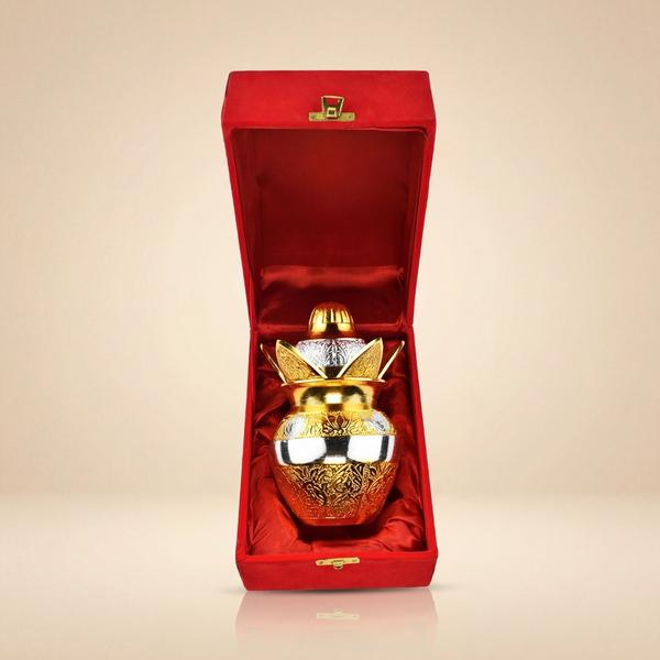 Gold Silver Plated Decorative Kalash with Coconut & Lotus Design for Puja | Premium Mandir Kalash for Home, Wedding, Festive Decor