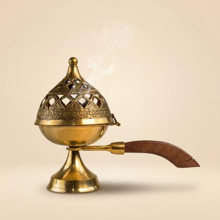 Pure Brass Loban Dhoop Dani with Wooden Handle | Traditional Incense Burner for Puja, Havan & Home Fragrance