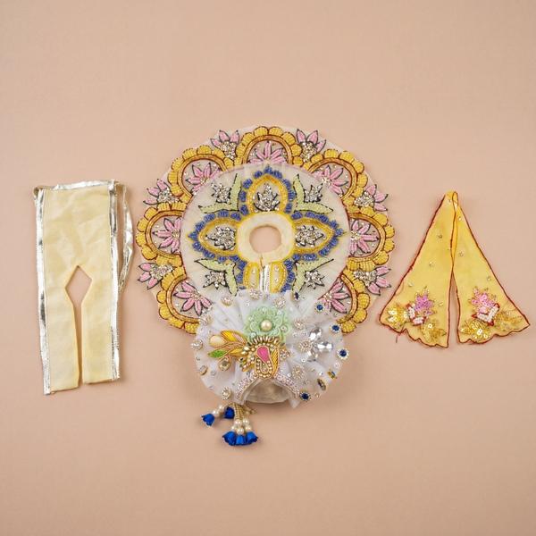 Handmade Bal Gopal Dress Set with Mukut | Heavy Embroidered Laddu Gopal Poshak for Janmashtami, Puja and Temple Shringar 6 inch