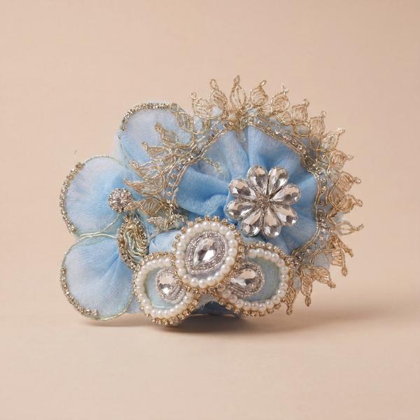 Sky Blue Bal Gopal Dress Set with Mukut | Heavy Stone Work Laddu Gopal Poshak for Janmashtami, Puja and Temple Shringar 8 inch