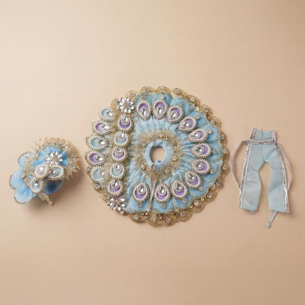 Sky Blue Bal Gopal Dress Set with Mukut | Heavy Stone Work Laddu Gopal Poshak for Janmashtami, Puja and Temple Shringar 8 inch
