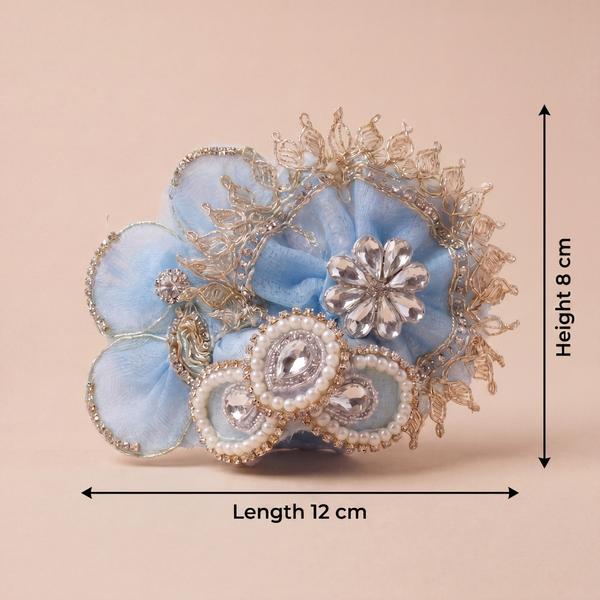 Sky Blue Bal Gopal Dress Set with Mukut | Heavy Stone Work Laddu Gopal Poshak for Janmashtami, Puja and Temple Shringar 8 inch