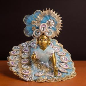 Sky Blue Bal Gopal Dress Set with Mukut | Heavy Stone Work Laddu Gopal Poshak for Janmashtami, Puja and Temple Shringar 8 inch