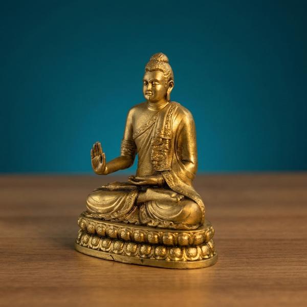 Premium Brass Meditating Buddha Idol on Lotus Base | Blessing Hand Statue for Home Decor, Meditation & Spiritual Gift
