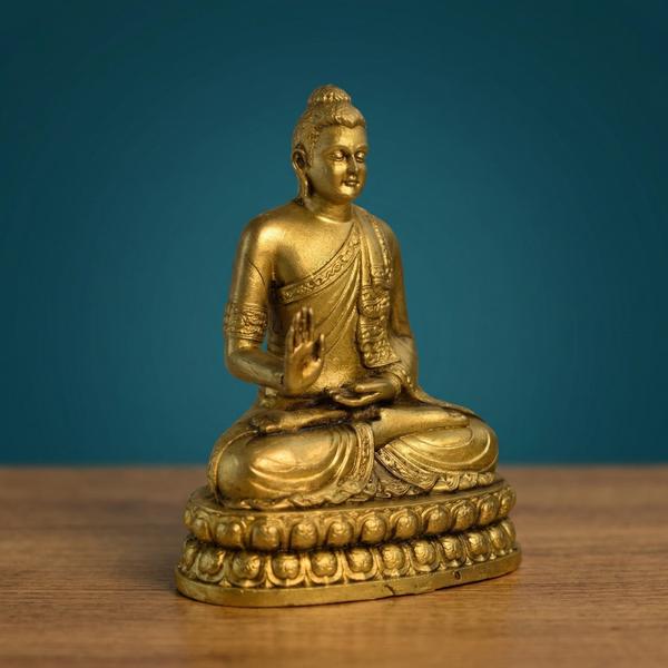 Premium Brass Meditating Buddha Idol on Lotus Base | Blessing Hand Statue for Home Decor, Meditation & Spiritual Gift