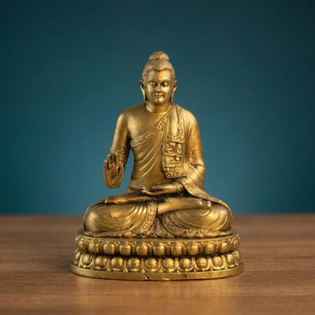 Premium Brass Meditating Buddha Idol on Lotus Base | Blessing Hand Statue for Home Decor, Meditation & Spiritual Gift