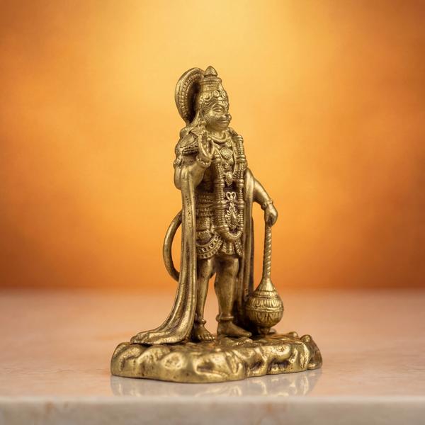 Premium Brass Standing Hanuman Idol with Gada | Antique Bajrangbali Murti for Home Temple, Puja & Spiritual Decor