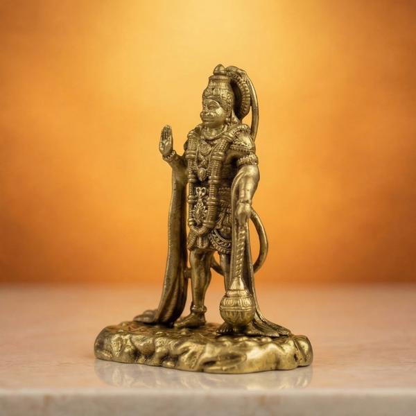 Premium Brass Standing Hanuman Idol with Gada | Antique Bajrangbali Murti for Home Temple, Puja & Spiritual Decor