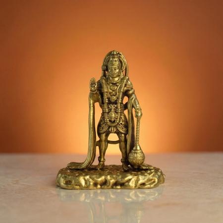 Premium Brass Standing Hanuman Idol with Gada | Antique Bajrangbali Murti for Home Temple, Puja & Spiritual Decor