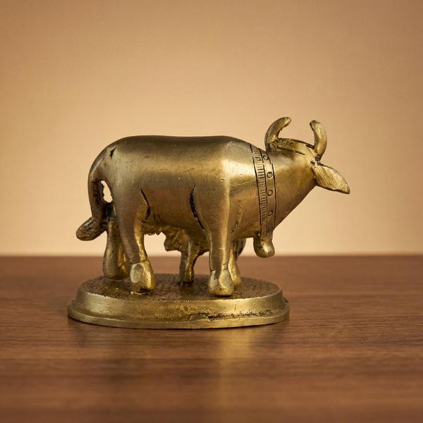 Premium Brass Kamdhenu Cow with Calf Idol | Sacred Gau Mata Murti for Home Temple, Puja & Spiritual Decor
