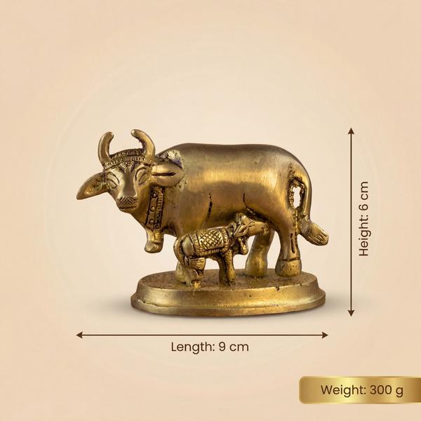 Premium Brass Kamdhenu Cow with Calf Idol | Sacred Gau Mata Murti for Home Temple, Puja & Spiritual Decor