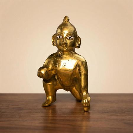 Premium Brass Krishna with Cow Idol | Flute Playing Kanha Murti for Home Temple, Puja & Spiritual Decor