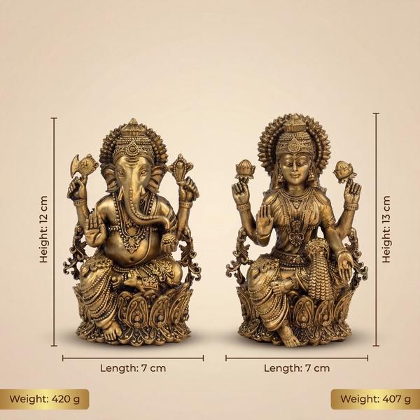Premium Brass Lakshmi Ganesh Idol Set | Antique Laxmi Ganpati Murti for Home Temple, Puja & Spiritual Decor