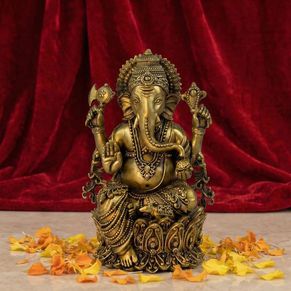 Premium Brass Lakshmi Ganesh Idol Set | Antique Laxmi Ganpati Murti for Home Temple, Puja & Spiritual Decor