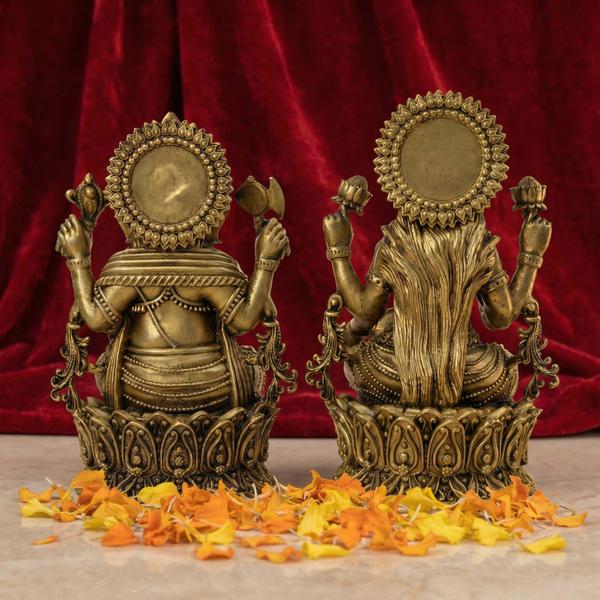 Premium Brass Lakshmi Ganesh Idol Set | Antique Laxmi Ganpati Murti for Home Temple, Puja & Spiritual Decor
