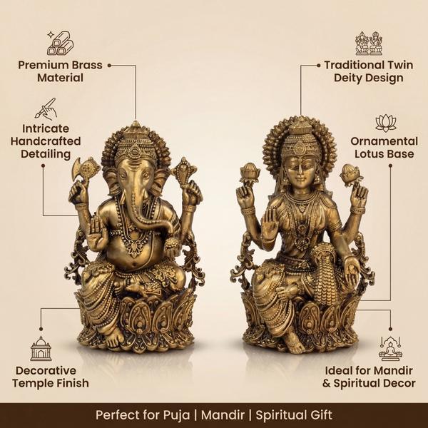Premium Brass Lakshmi Ganesh Idol Set | Antique Laxmi Ganpati Murti for Home Temple, Puja & Spiritual Decor
