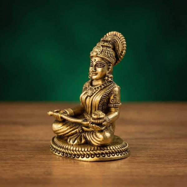 Brass Annapurna Devi Mini Idol | Car Dashboard Murti for Mandir and Sacred Decor