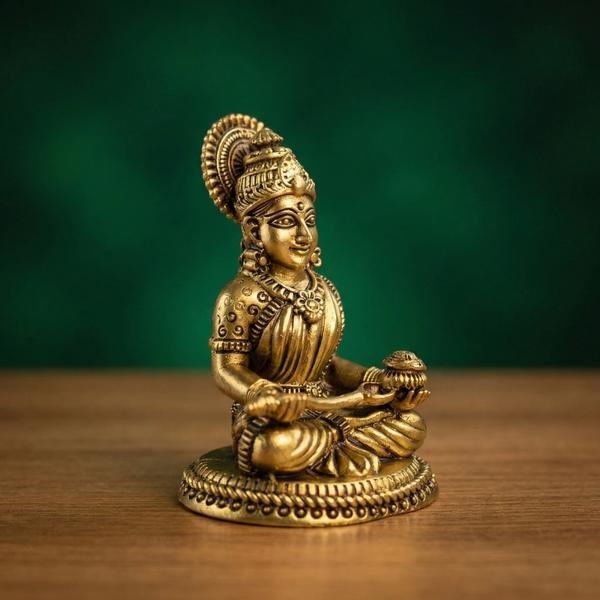 Brass Annapurna Devi Mini Idol | Car Dashboard Murti for Mandir and Sacred Decor