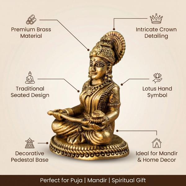 Brass Annapurna Devi Mini Idol | Car Dashboard Murti for Mandir and Sacred Decor