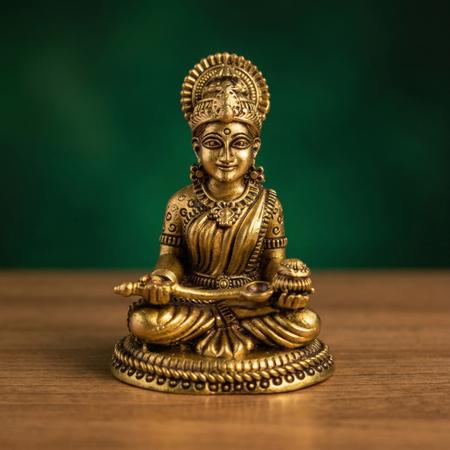 Brass Annapurna Devi Mini Idol | Car Dashboard Murti for Mandir and Sacred Decor