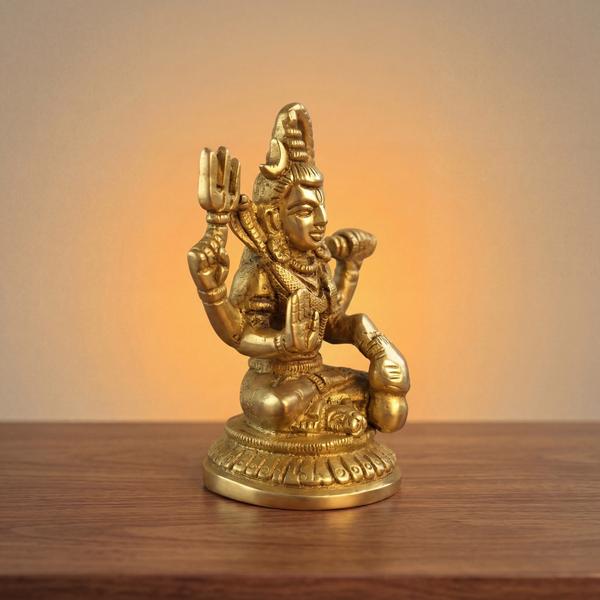Premium Brass Lord Shiva Idol with Trishul & Damru | Antique Mahadev Murti for Home Temple, Puja & Spiritual Decor