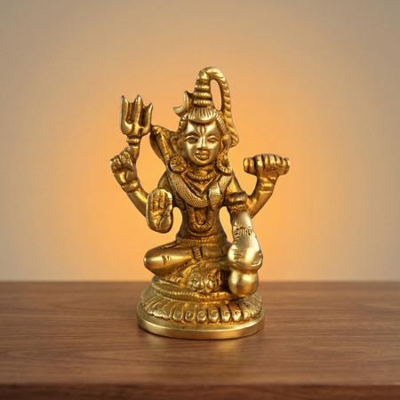 Premium Brass Lord Shiva Idol with Trishul & Damru | Antique Mahadev Murti for Home Temple, Puja & Spiritual Decor