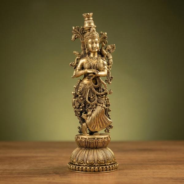 Premium Brass Radha Krishna Idol Set | Antique Standing Radha Krishna Murti for Home Temple, Puja & Spiritual Decor