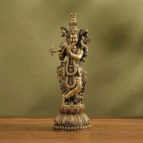 Premium Brass Radha Krishna Idol Set | Antique Standing Radha Krishna Murti for Home Temple, Puja & Spiritual Decor