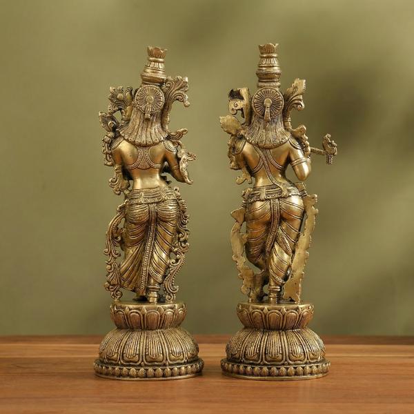 Premium Brass Radha Krishna Idol Set | Antique Standing Radha Krishna Murti for Home Temple, Puja & Spiritual Decor