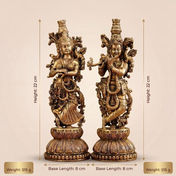 Premium Brass Radha Krishna Idol Set | Antique Standing Radha Krishna Murti for Home Temple, Puja & Spiritual Decor
