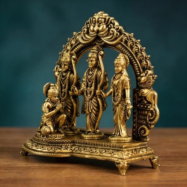 Premium Brass Ram Darbar Idol with Hanuman | Antique Ram Parivar Murti for Home Temple, Puja & Spiritual Decor