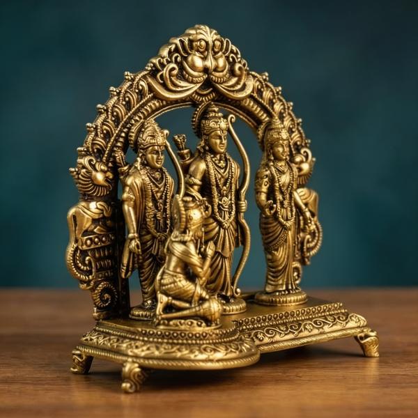 Premium Brass Ram Darbar Idol with Hanuman | Antique Ram Parivar Murti for Home Temple, Puja & Spiritual Decor