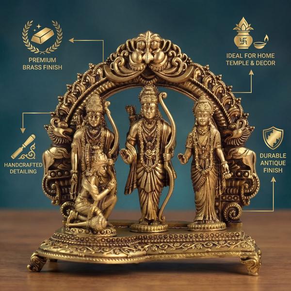 Premium Brass Ram Darbar Idol with Hanuman | Antique Ram Parivar Murti for Home Temple, Puja & Spiritual Decor
