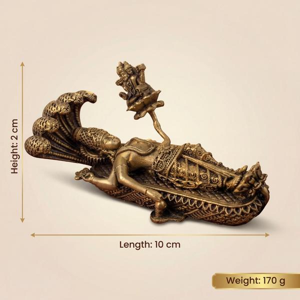 Premium Brass Sheshshayi Vishnu Idol | Reclining Vishnu on Sheshnag Murti for Home Temple, Puja & Spiritual Decor