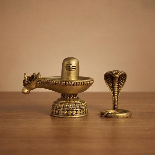 Brass Shiva Lingam with Nandi | Traditional Shivling Murti for Mandir