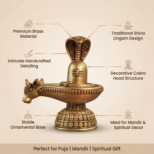Brass Shiva Lingam with Nandi | Traditional Shivling Murti for Mandir