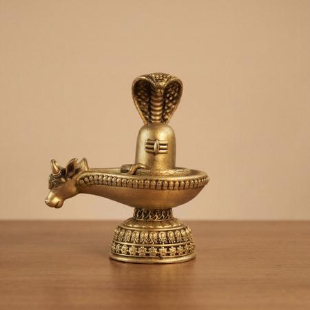 Brass Shiva Lingam with Nandi | Traditional Shivling Murti for Mandir