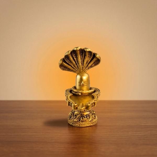 Premium Brass Shivling with Naga Hood | Traditional Shiva Lingam Murti for Home Temple, Puja & Spiritual Decor