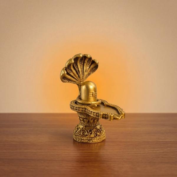 Premium Brass Shivling with Naga Hood | Traditional Shiva Lingam Murti for Home Temple, Puja & Spiritual Decor