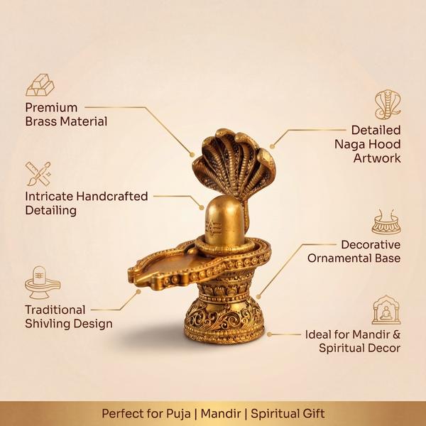 Premium Brass Shivling with Naga Hood | Traditional Shiva Lingam Murti for Home Temple, Puja & Spiritual Decor