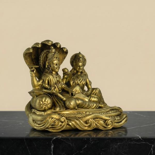 Premium Brass Lakshmi Narayan on Sheshnag Idol | Vishnu Lakshmi Murti for Home Temple, Puja & Spiritual Decor