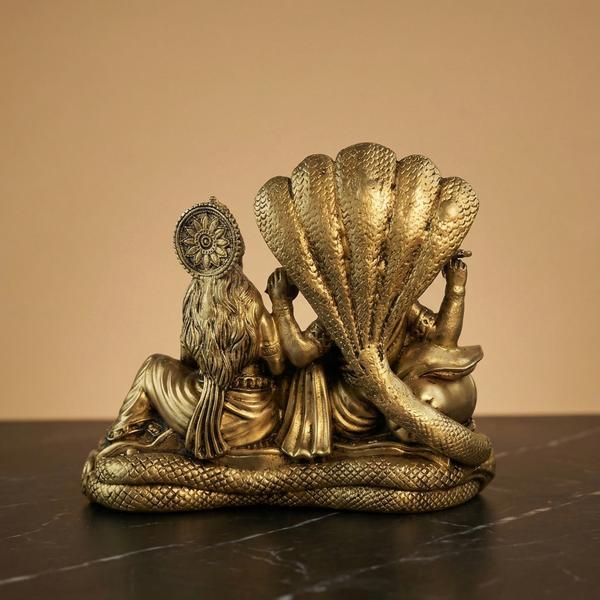 Premium Brass Lakshmi Narayan on Sheshnag Idol | Vishnu Lakshmi Murti for Home Temple, Puja & Spiritual Decor