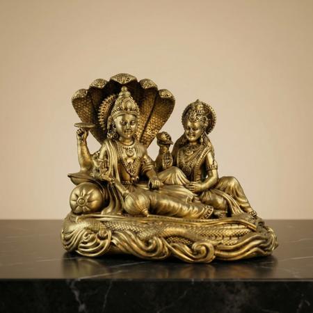 Premium Brass Lakshmi Narayan on Sheshnag Idol | Vishnu Lakshmi Murti for Home Temple, Puja & Spiritual Decor