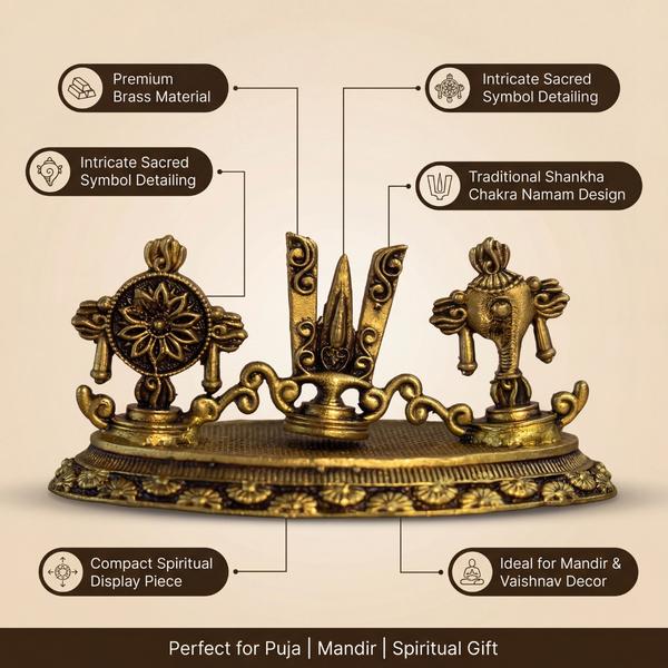 Premium Brass Shankh Chakra Namam Idol | Vaishnav Tilak Symbol for Mandir, Puja & Spiritual Decor