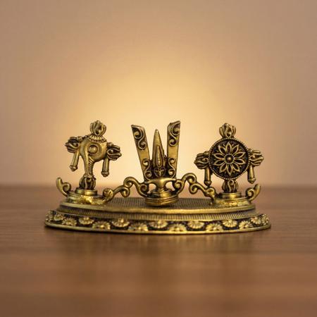 Premium Brass Shankh Chakra Namam Idol | Vaishnav Tilak Symbol for Mandir, Puja & Spiritual Decor