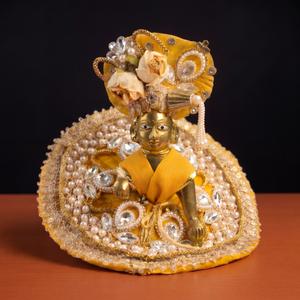 Laddu Gopal Dress (8 inch) Premium Shringar Set | Krishna Idol Poshak with Pearls, Stones & Floral Design | Bal Gopal Vastra for Temple & Festival Size 4
