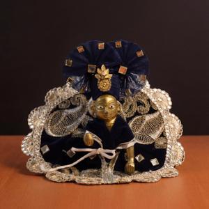 Navy Blue Laddu Gopal Dress Size 3 (6 Inch) | Velvet Bal Gopal Poshak with Mukut | Heavy Zari Embroidery & Mirror Work